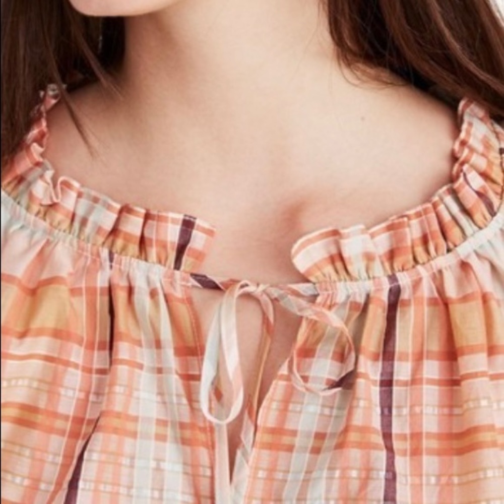 Madewell Orange Plaid Ruffle Top - Picture 4 of 4